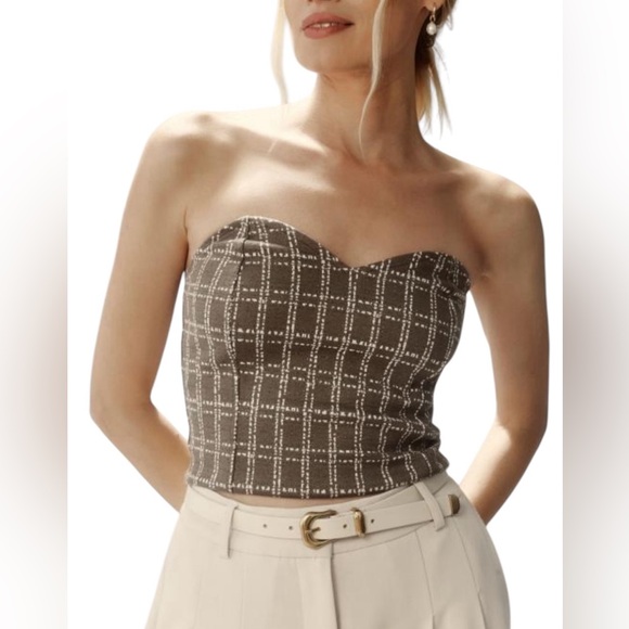 Anthropologie Tops - Maeve Anthropologie Strapless Corset Bustier Top Olive Gray White Metallic Sz M